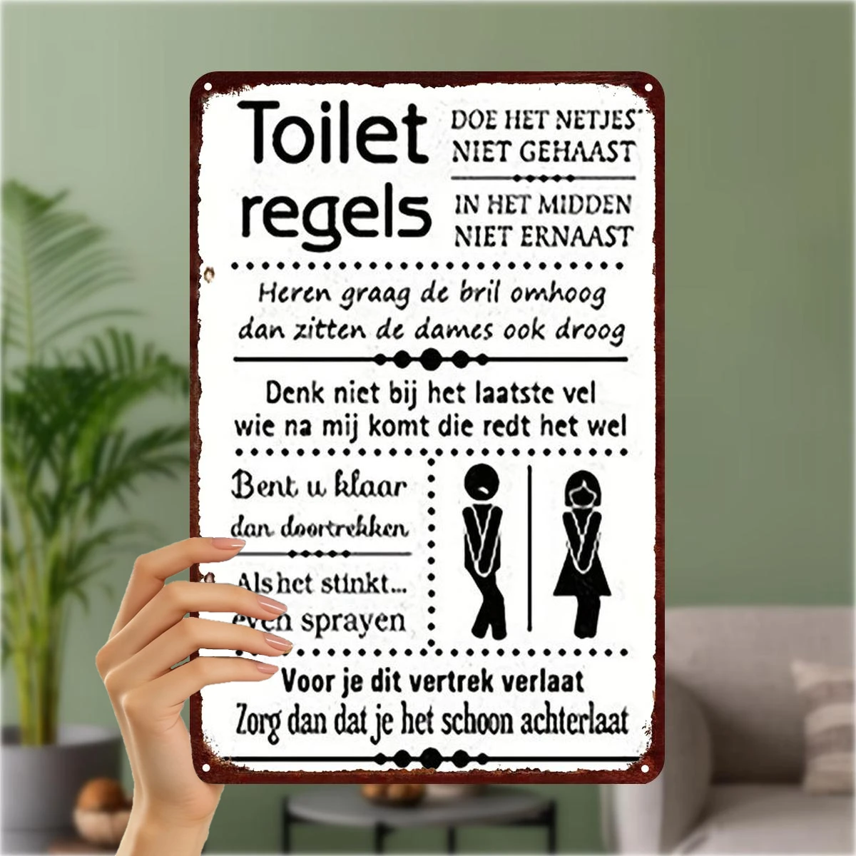 2D Flat, 2D Flat 1pc, Funny Toilet Rules Iron Art Sign - Dutch Humor Decor for Restrooms and Bathrooms 20.32×30.48 cm, 2D Flat
