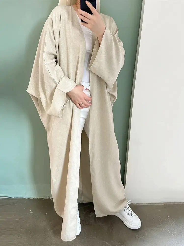 Eid Open Effen Kleur Batwing Abaya Dubai 2024 Bescheiden Kimono Moslim Kaftan Jurken Abaya Voor Vrouwen Islam Kebaya Caftan Femmes