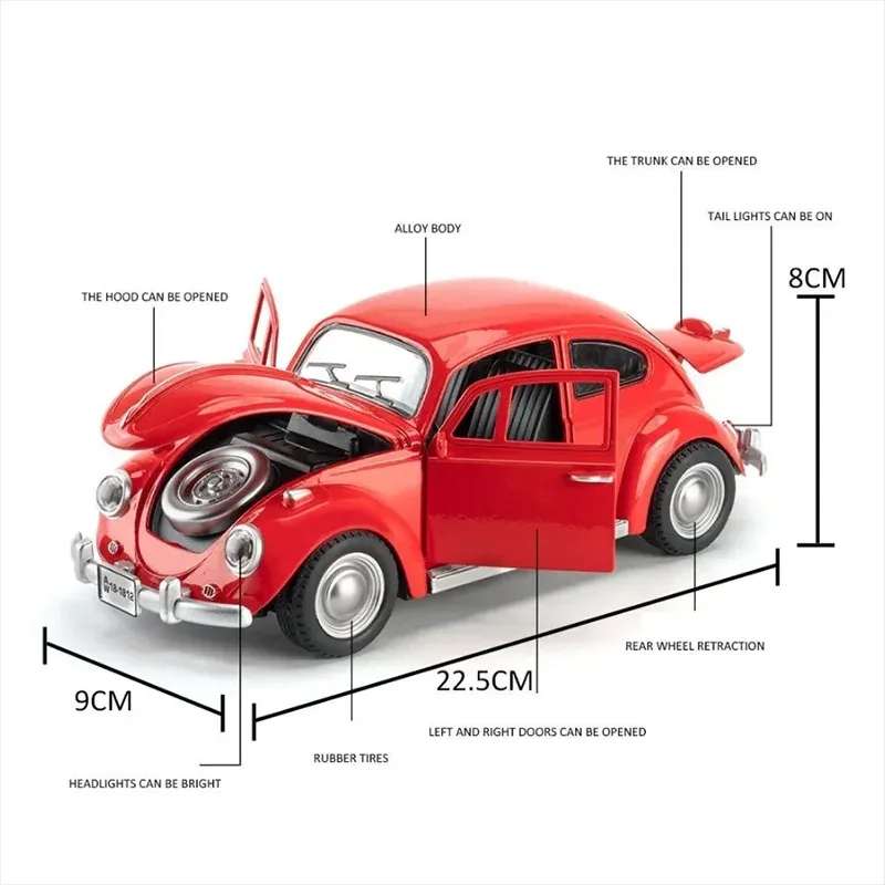 1:18 1955 Käfer Oldtimer Modell Druckguss Simulation Metalllegierung Auto Sound Licht Zurückziehen Spielzeug Fahrzeug Sammlung Spielzeug Geschenke