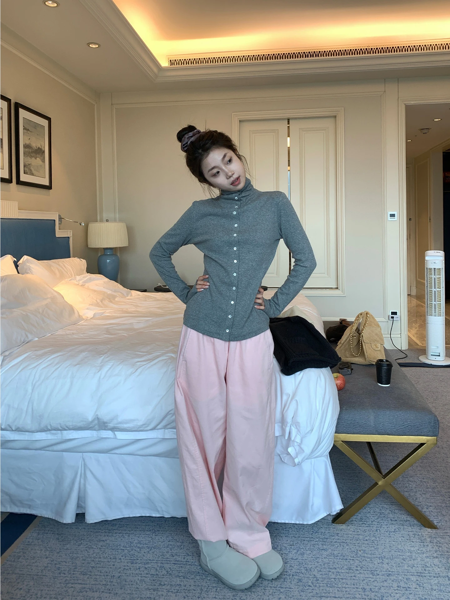 

Pure Cotton High Collar Long Sve ell Button Knitted Sweater Slim Fit Base Layer MultiMath Small DingBao ell Button Car...