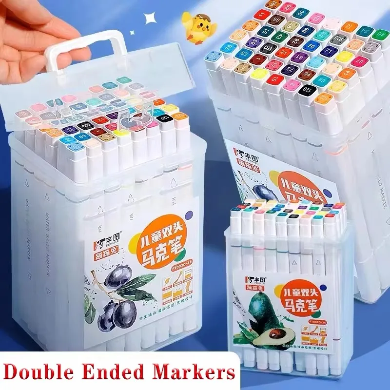 Children's Marker Set 12-80 Colors Double Ended Art Drawing Student Stationery Manga Painting Back to School 2026 Art Supplies