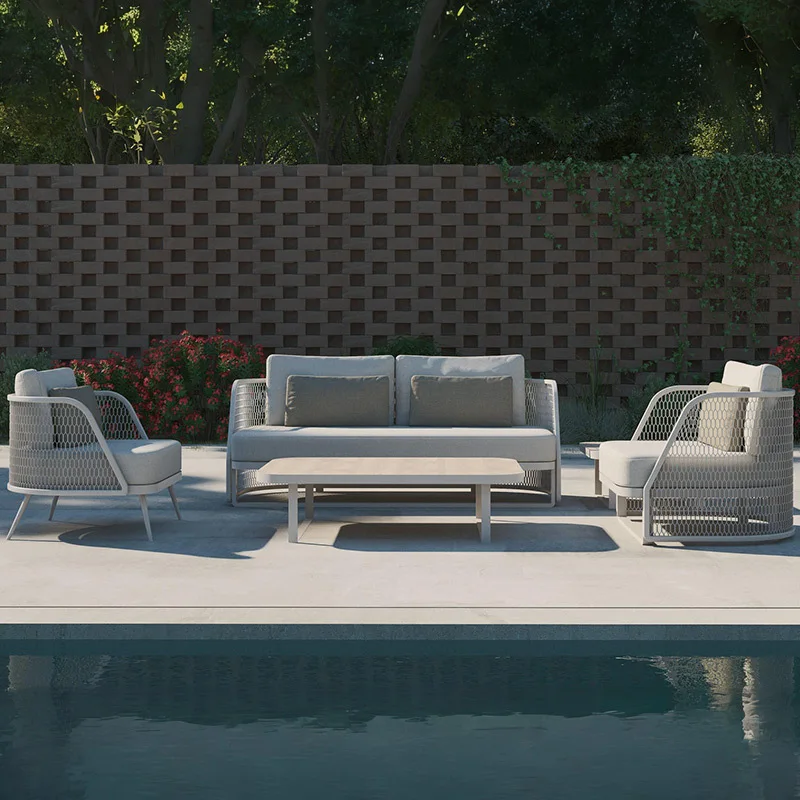 Custom Outdoor Aluminum Alloy Modern Simplicity Sofa Set With Cushions For Garden Courtyard & Balcony-Designer Furniture