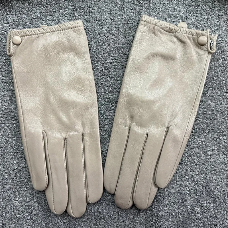 Women's Sheepskin Driving Gloves Solid Color Thin Single Leather Unlined Touch Screen Fashion Riding Motorcycle Gloves