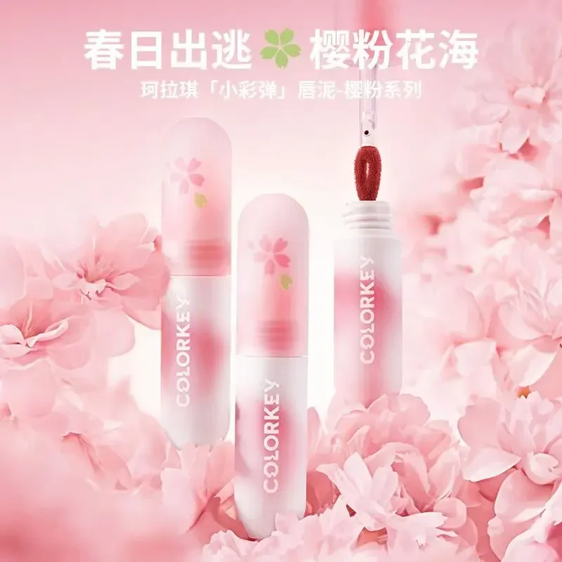 Colorkey Lip Glaze Small Color Bomb Cherry Blossom Matte Mousse rossetto tazza antiaderente a lunga durata cosmetici per labbra Maquillaje