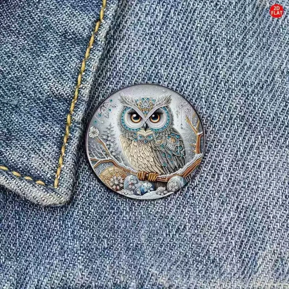 Ice and Snow Wise Man Snow Forest Owl Pin Stainless Steel Flat Dropper Pin Clothes Backpacks Pins Decorative Accessories view 4
