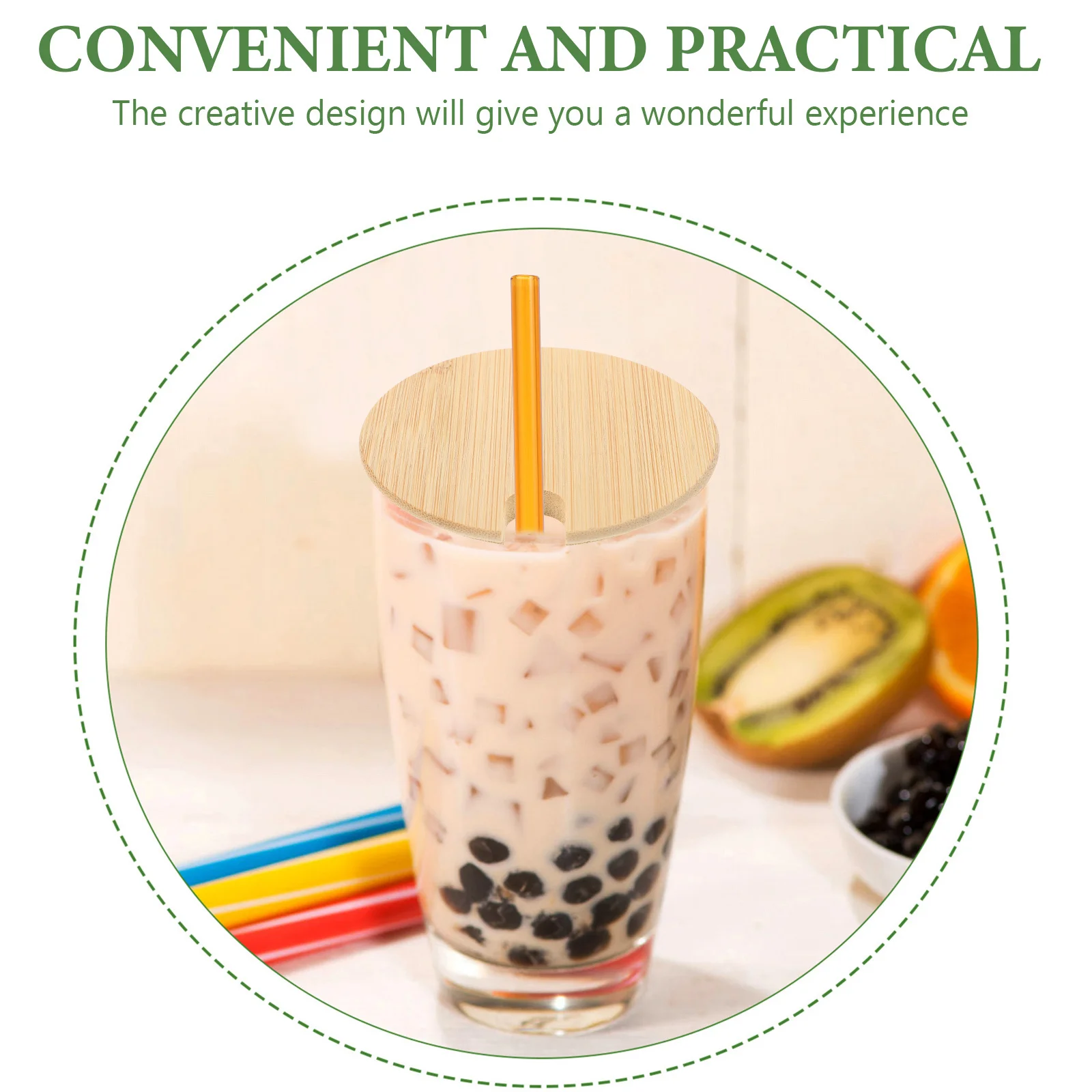 

1 Set Of Bamboo Cup Lid Spoon Kit Food Grade Airtight Mug Jar Cover Leak Proof Drinking Accessories Household Kitchen Bar Tools