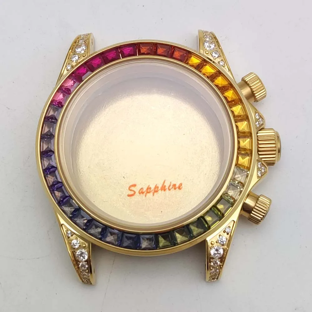 Корпус хронографа 40 мм из золота/розового золота, переливающийся корпус из сапфировой нержавеющей стали с бриллиантами для механизма VK63