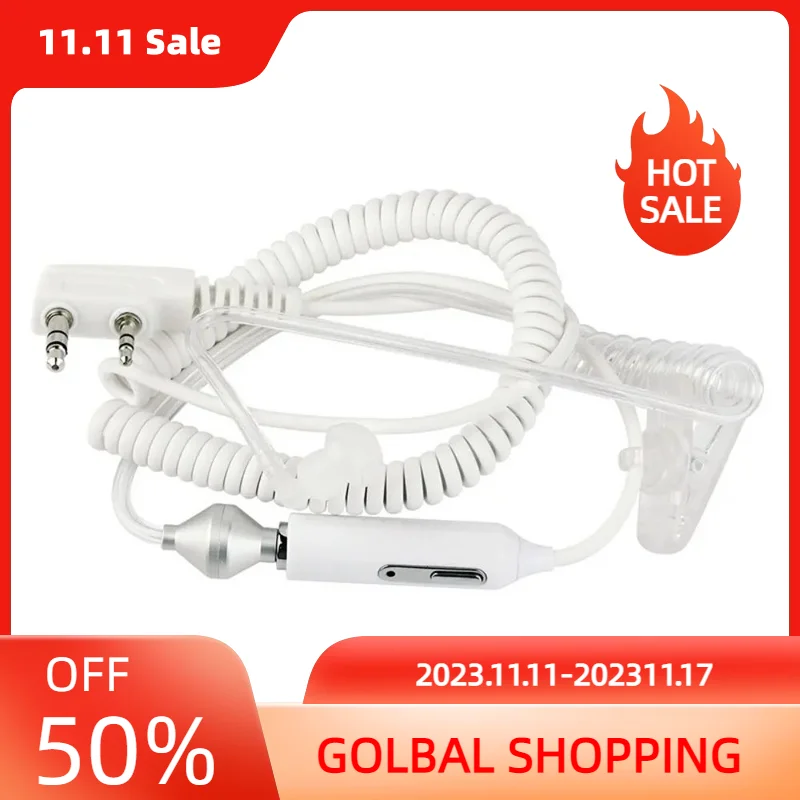 2 Pin Transparent Flexible Acoustic Tube PTT MIC Earpiece Earphone for Kenwood/Baofeng/Retevis/TYT Two Way Radio