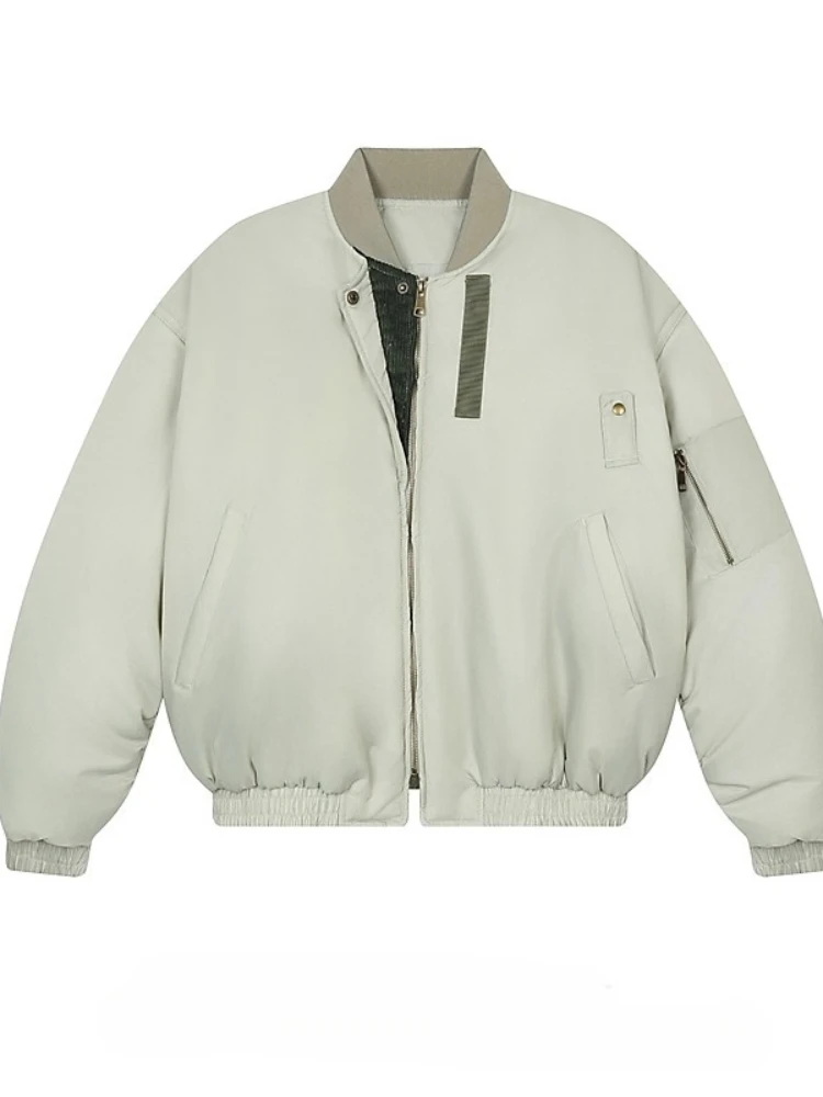 Men Women 2025 Winter New Trendy Loose Warm Jackets Solid Color Thickened Baseball Jacket Pocket Zipper Design Chic Parkas Coats