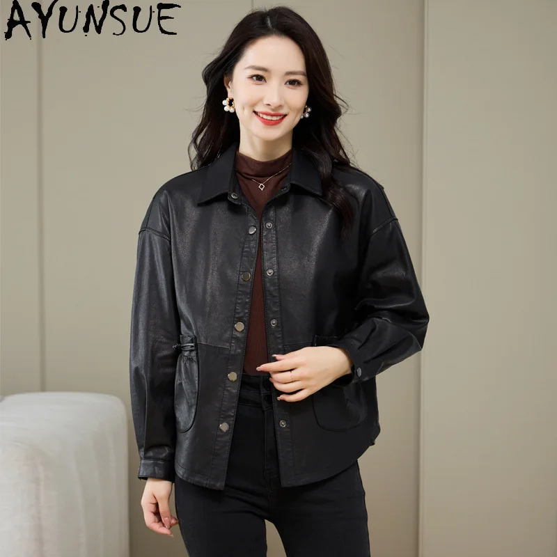 AYUNSUE จริงหนังแจ็คเก็ตผู้หญิงหนังแกะแท้สตรีเสื้อฤดูใบไม้ผลิฤดูใบไม้ร่วงเสื้อผ้าผู้หญิง 2025 ใหม่ในเสื้อ Jaqueta De Couro