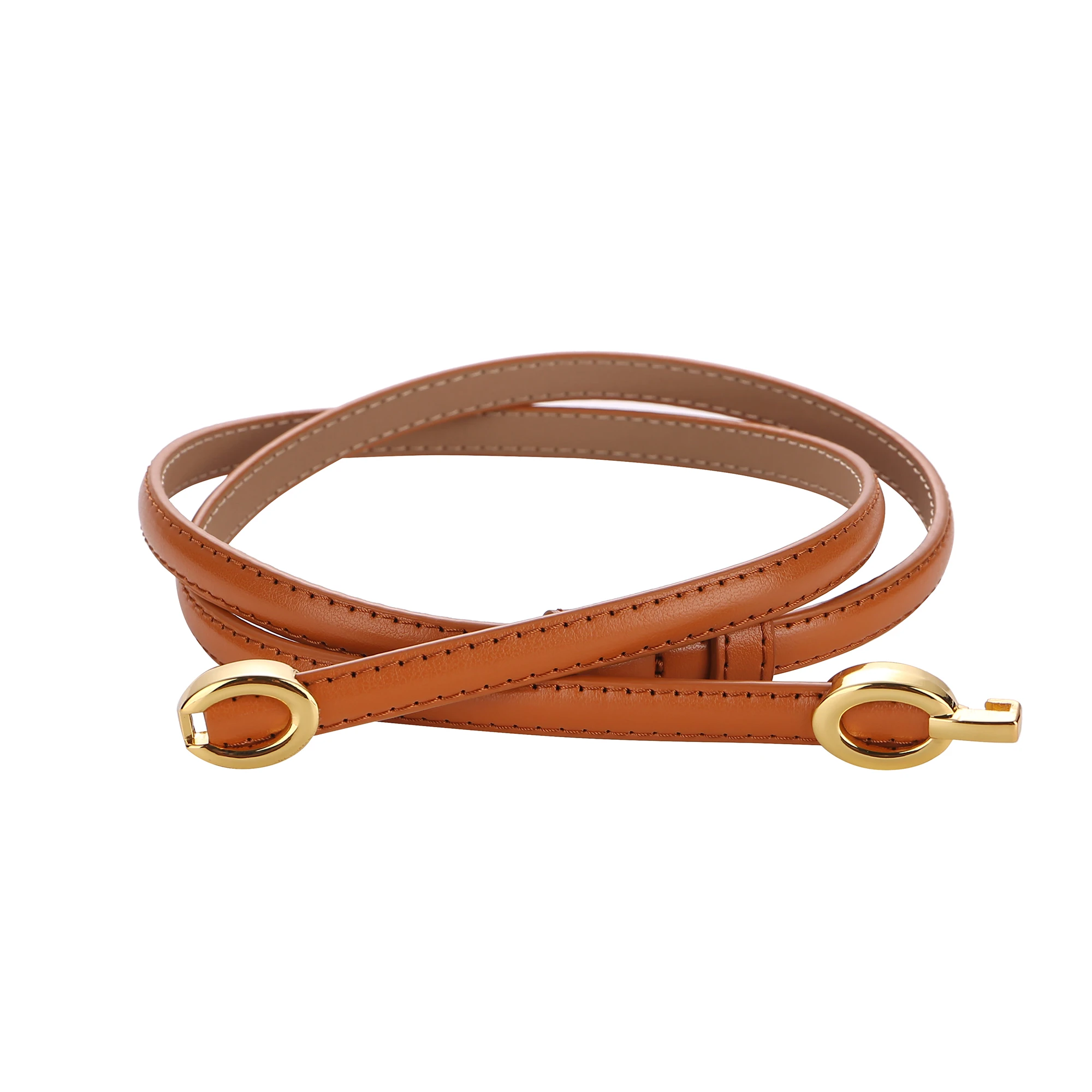 Women's Thin Leather Belt 1cm Gold Oval Snap Buckle Minimalist Business Belt for Suits Dresses Office Wear