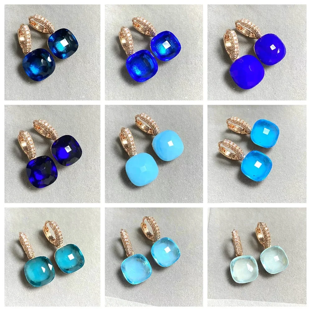 

12.6mm Flat Candy Color Dangle Earrings Inlay Zircon Blue Crystal For Women Drop Earrings Fashion Jewelry Gift