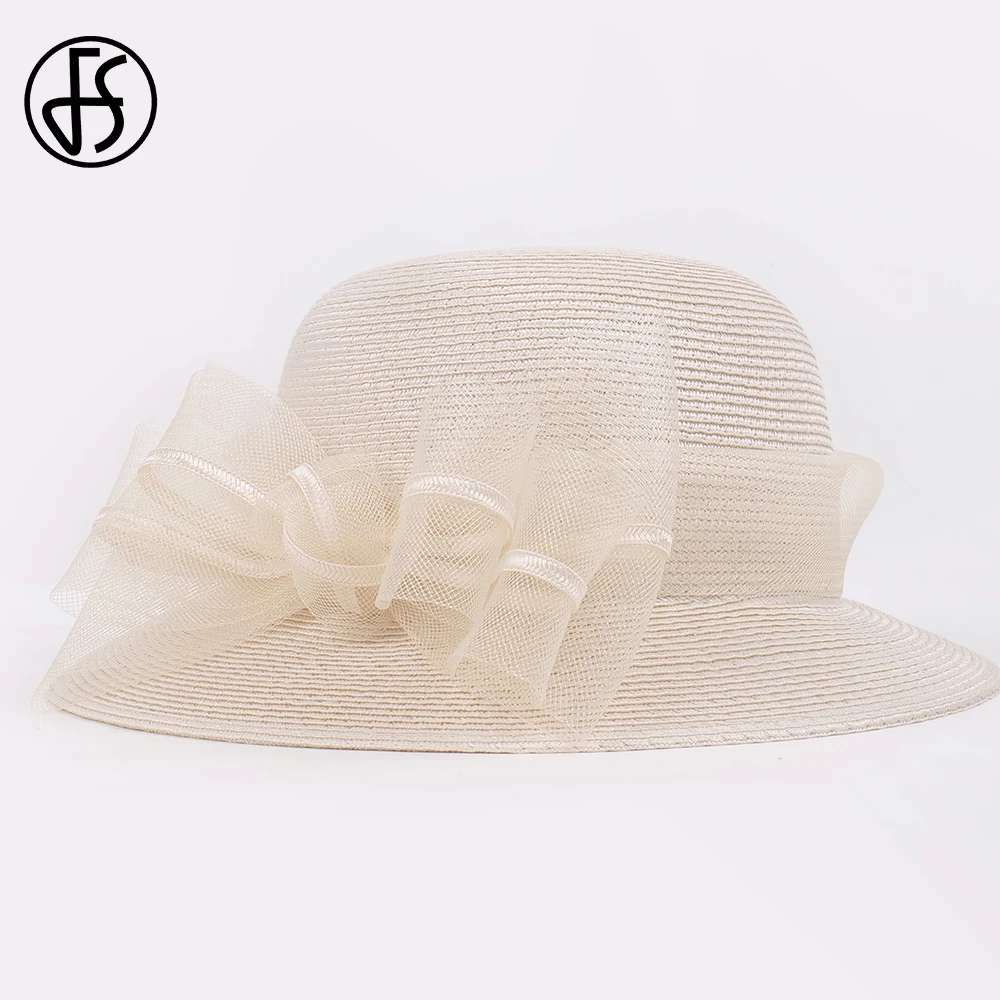 FS Elegant Bowknot Champagne Sunshade Hats For Women Outdoor Sun Visor Bucket Caps UV Protection Fedoras Foldable 2024 Summer