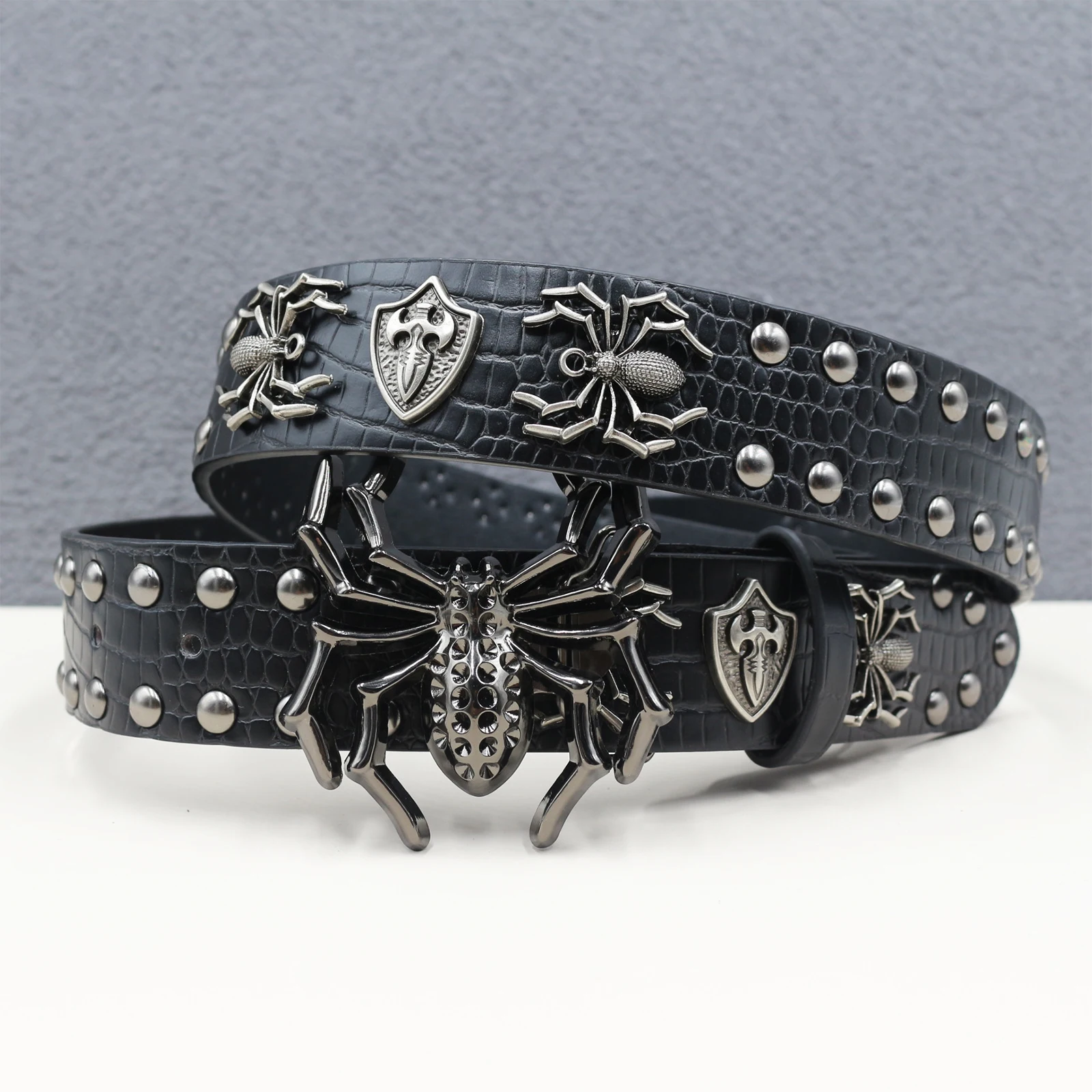 Man Unique spider belt buckle Girls Studded Decors Waist Belt Riveted Western Belt Belt Dress Ladies  Pin Buckle Waistband view 3