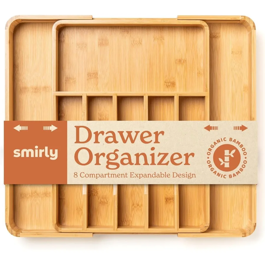 

Silverware Drawer Organizer Bamboo Kitchen Drawer Organizer Adjustable Utensil Holder and Cutlery Tray Drawer Dividers for Flat