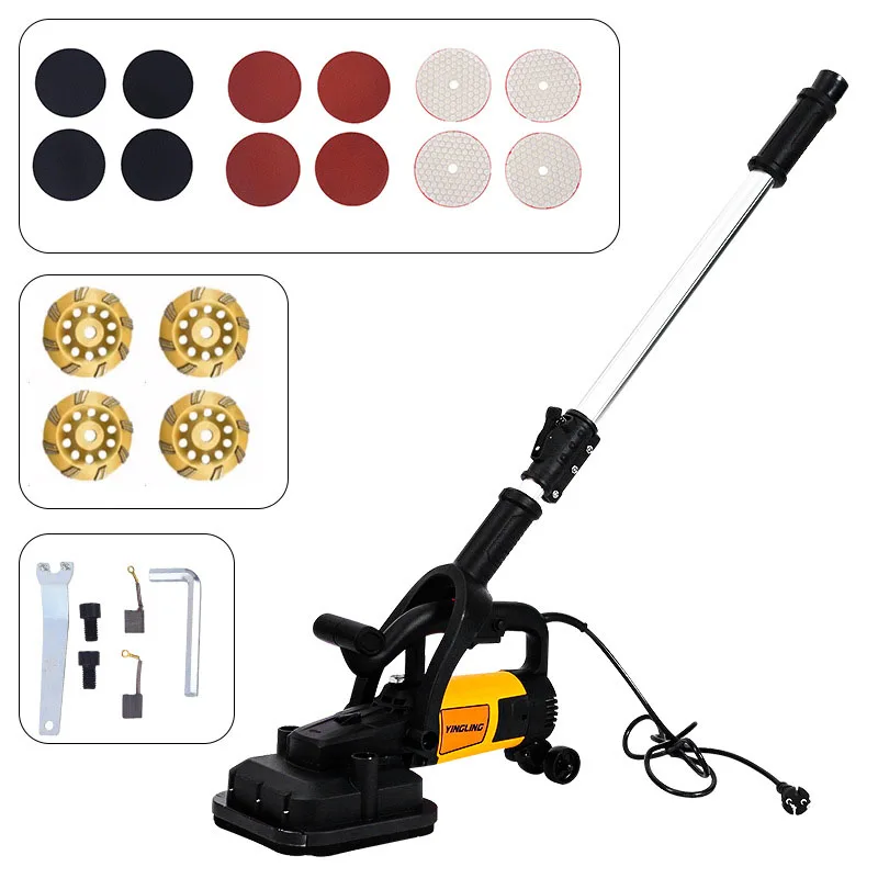 3800W Handheld Rough Grinder Dust-free Plasterer Long Rod Polishing Floor Grinder Concrete Grinding Machine