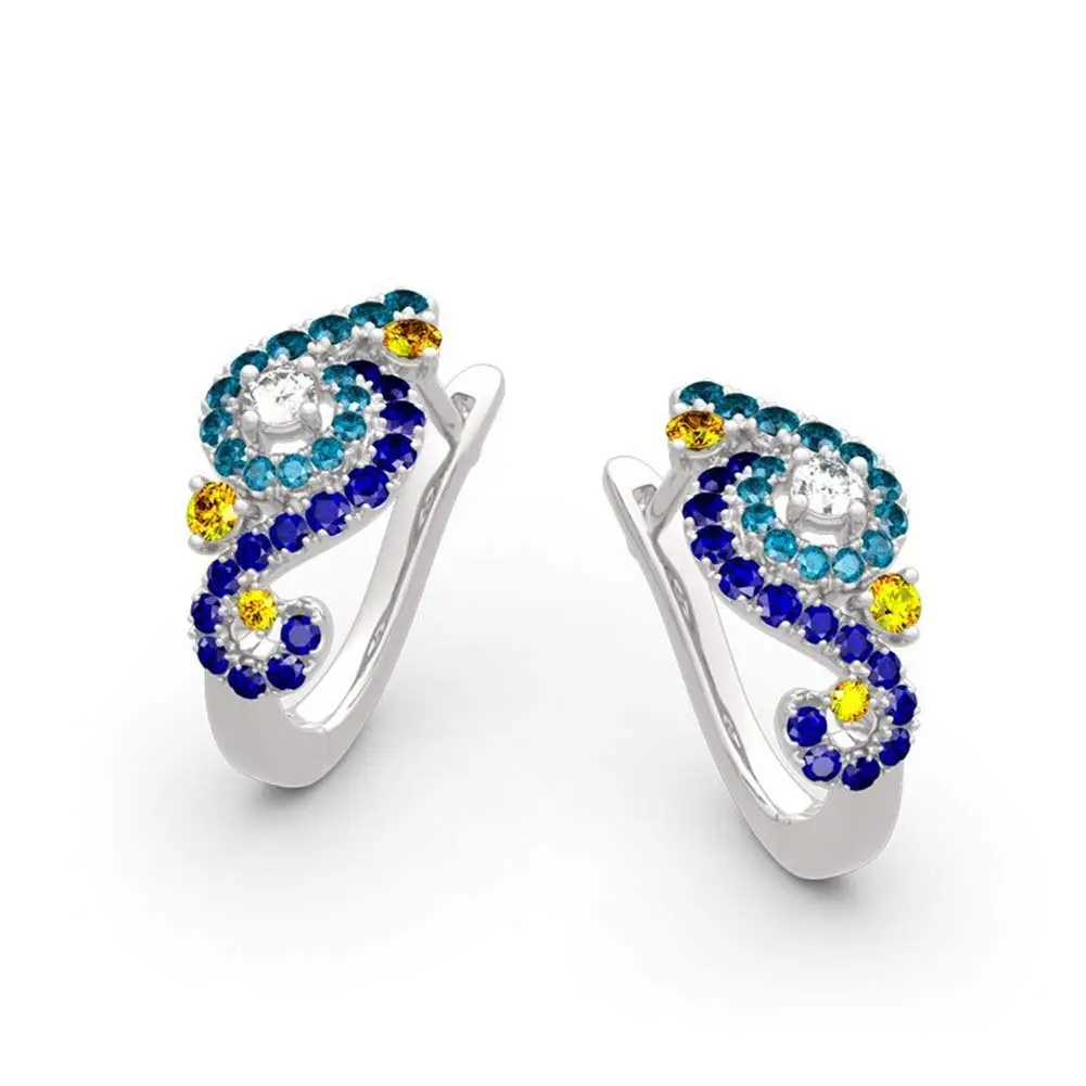 

Colorful Floral Hoop Earrings With Cubic Zirconia For Women