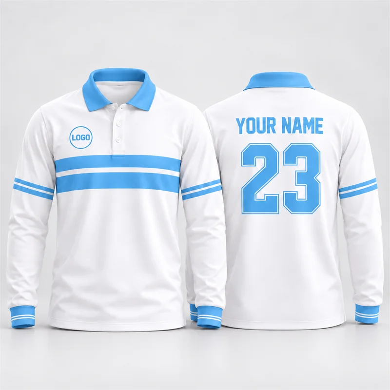 Classic Teamwear Long Sleeve Polo Shirt Personalized Name Number Logo Color Block Jersey Top for League Training Club Events Men