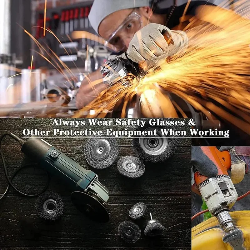 Sikat kawat, 8 buah sikat roda Set aksesoris 1/4 inci Hex kasar berkerut roda kawat baja karbon untuk menghilangkan karat