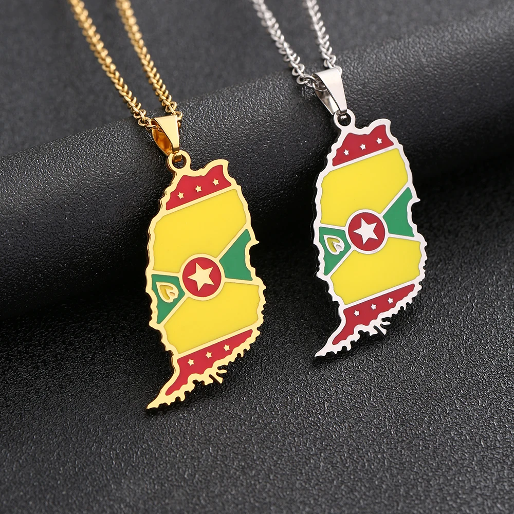 

New Grenada Island Map Flag Pendant Necklace Stainless Steel For Women Men Gold Silver Color Charm Fashion Jewelry Gifts