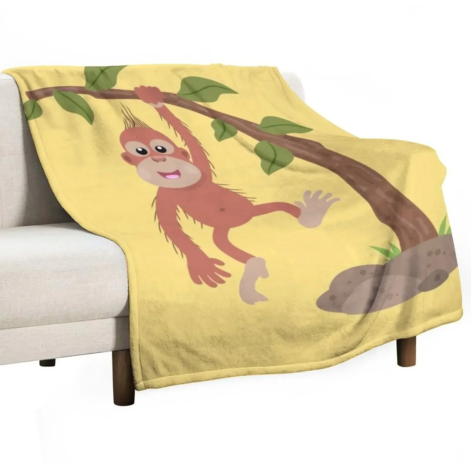 Cute happy baby orangutan cartoon illustration Throw Blanket Plaid on the sofa Retros Blankets