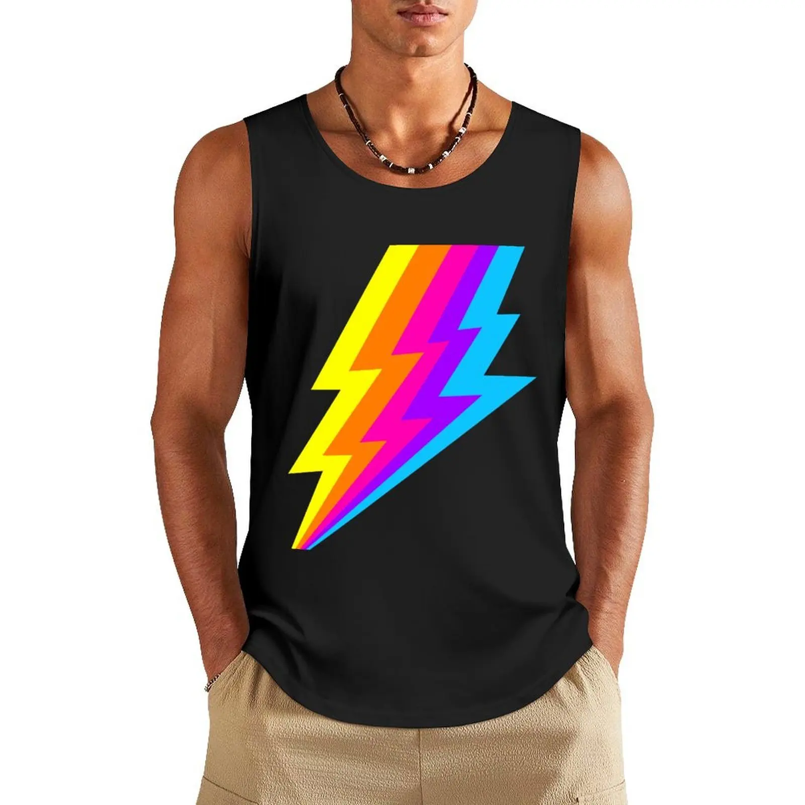 

Neon Rainbow lightning bolt Tank Top Male vest Men's gym articles Men's t shirt