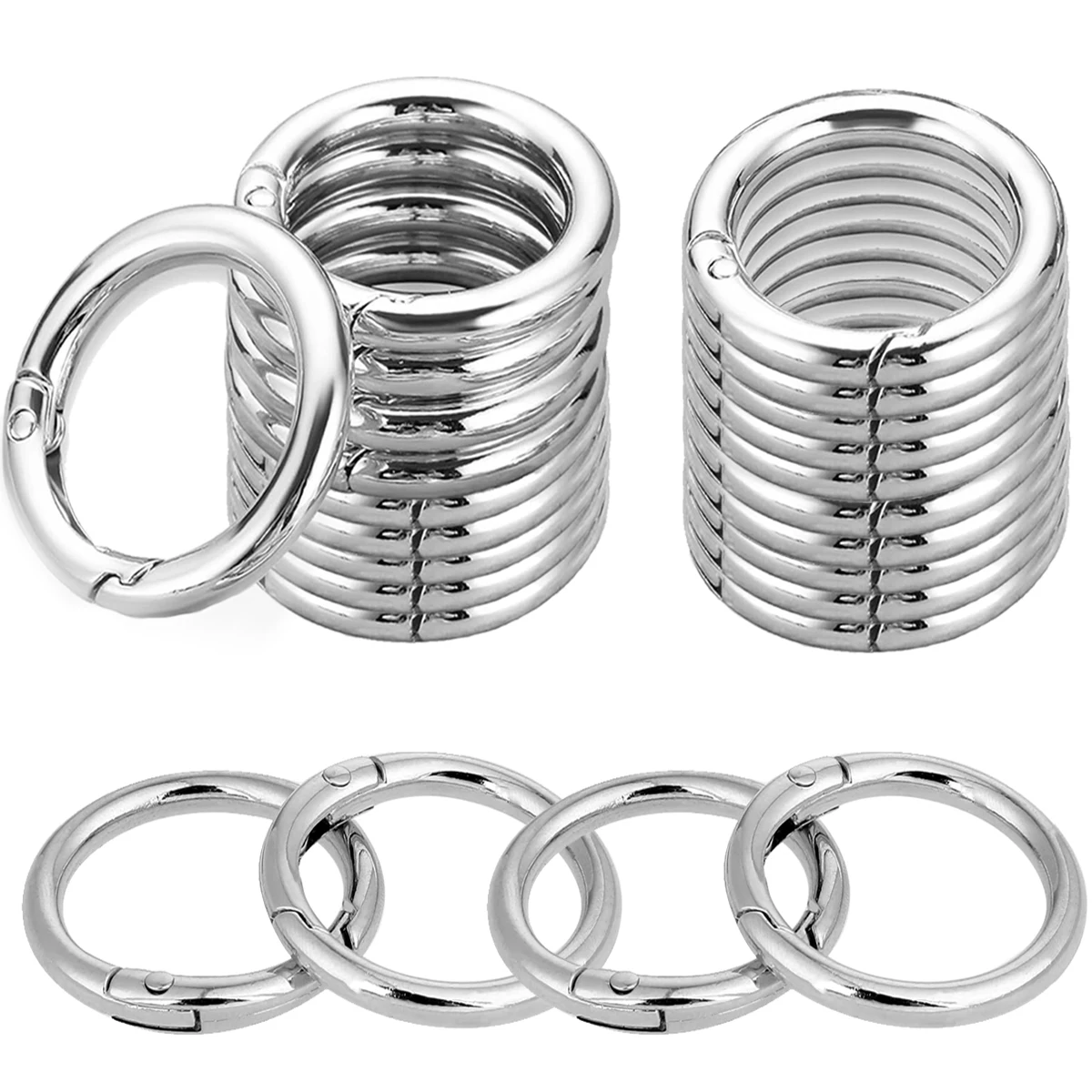 Paquete de 10/20 mosquetones redondos con clip para llaves, hebilla, bolsos, monederos, ganchos para llavero, llaveros de repuesto, cordón, manualidades DIY,