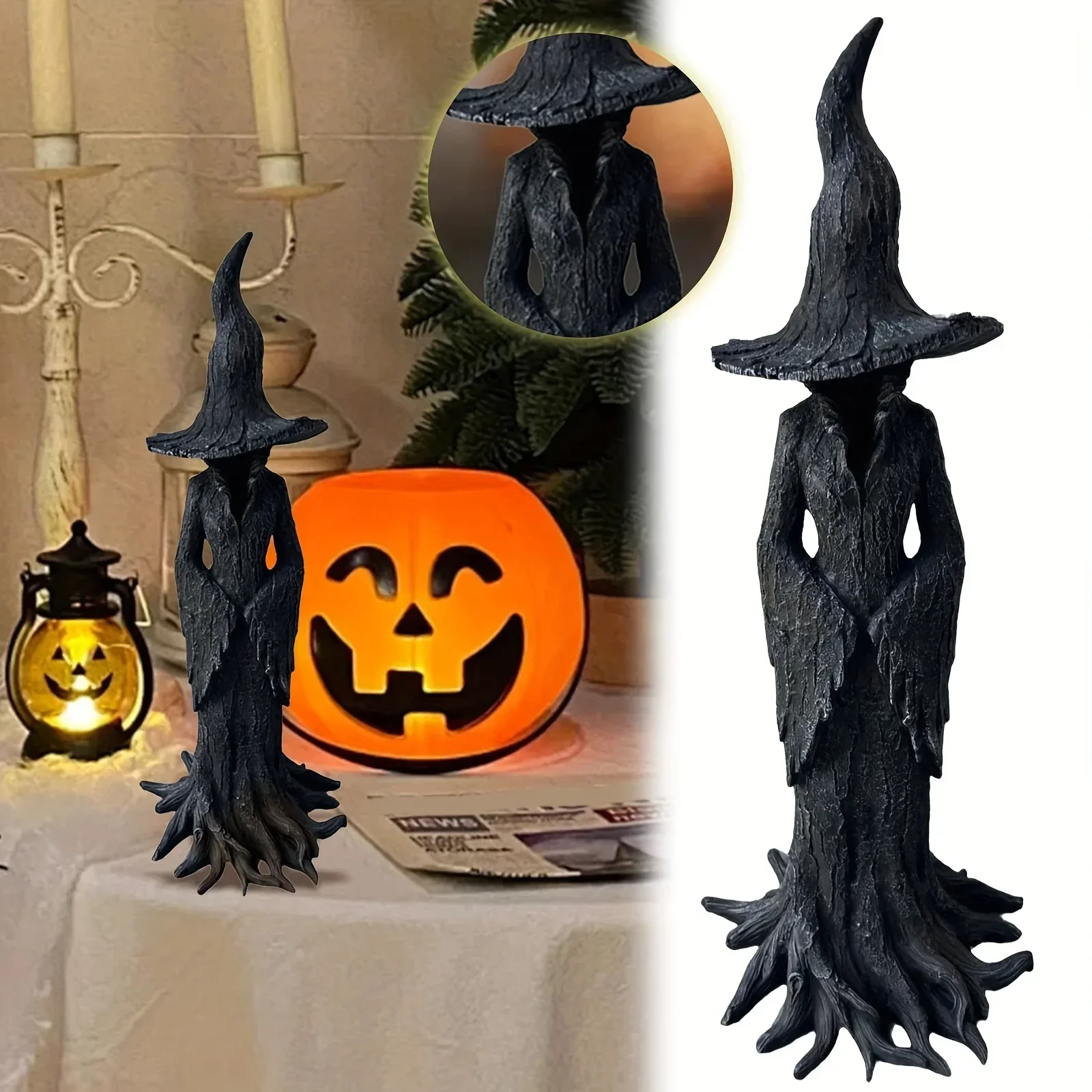 Dunkle Gothic-Hexe Harzstatue Retro-Horror Tischfigur Halloween Heimparty Tischdekoration Gruseliges Sammlerstück Dekorationszubehör – Detail 1