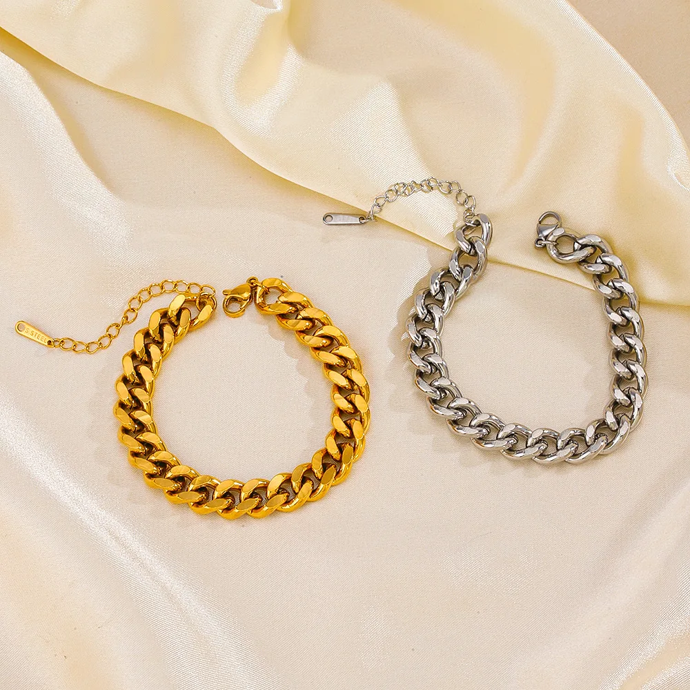 Women's Cuban Chain Grinding Bracelet Gold Plated Chain Stainless Steel Bracelet