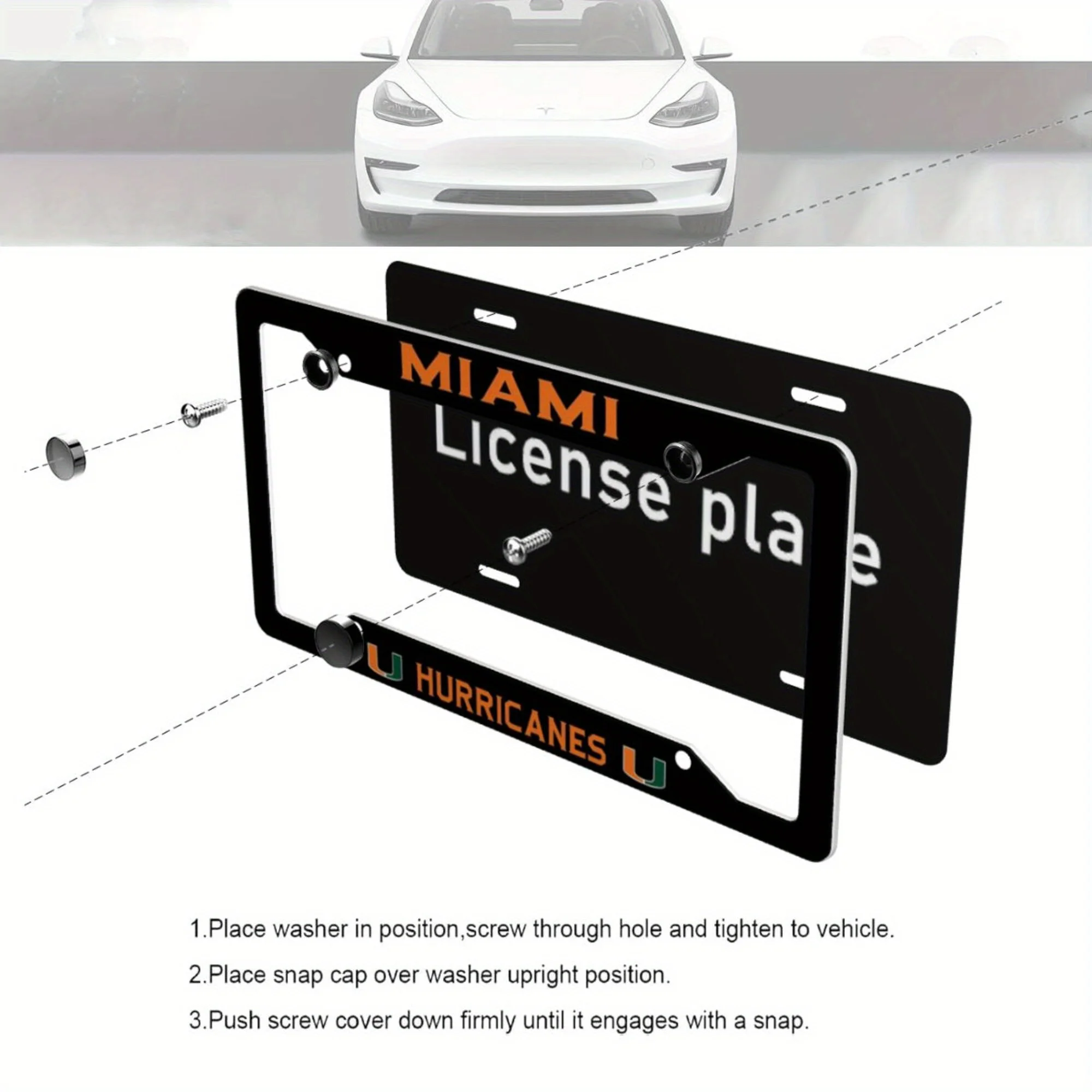 1pc Aluminum Decorative and Innovative Design of License Plate Frame, Matte Black for Miami Hurricanes, For Decoration, 31X16cm - view 4