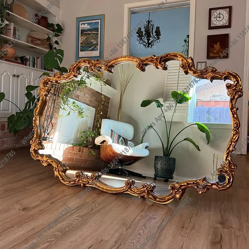 40X Vintage Carved Makeup Bathroom Mirror French Fireplace Bathroom Decorative Mirror Dresser American Dressing Mirror