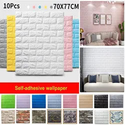 10 Pcs Self-adhesive 3D Panels Wallpaper Imitation Brick Sticker Living Room Bedroom Kids Room Home DIY Decor Retro Wall Sticker