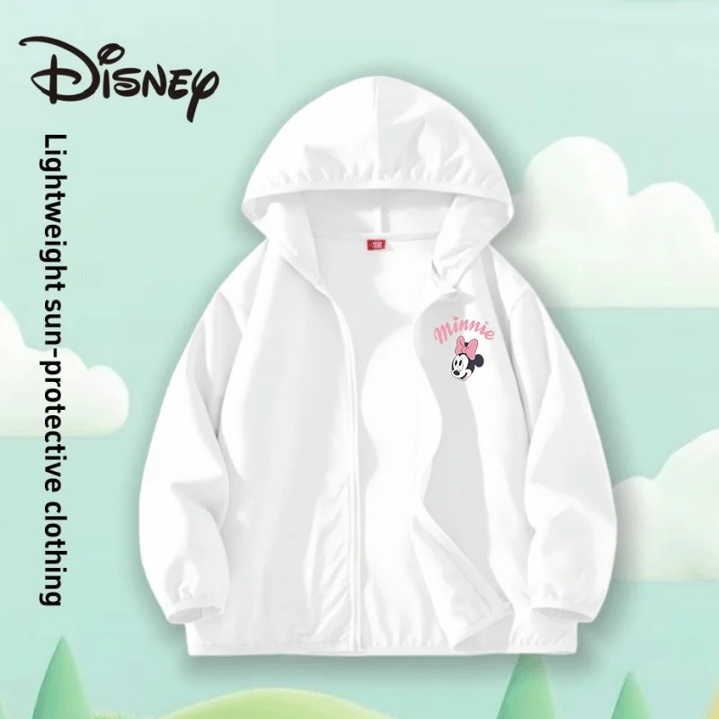 

Disney Kids Breathable UV-Proof Jacket Girls Lightweight Sunscreen Outerwear Cute Minnie Print White Anti-sunburnt Jacket