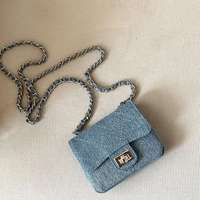 women single shoulder bag Mini flip lock chain crossbody bag embroidery small denim cloth bag for women