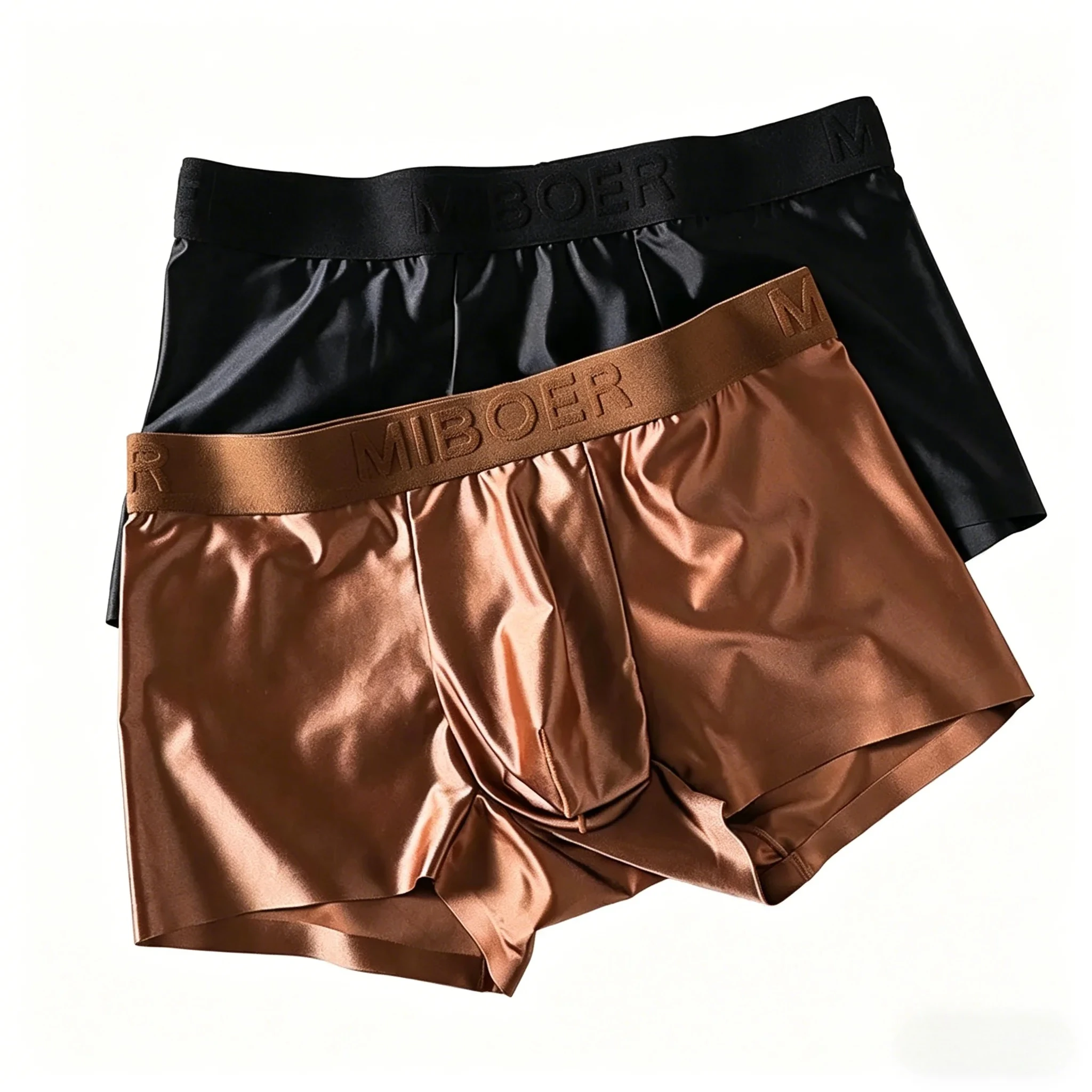 Satin Ice Silk Men Boxer Briefs Seamless Luxury Glossy Ultra Thin Breathable Sport Low Rise 3D U Convex Pouch Male Underwear