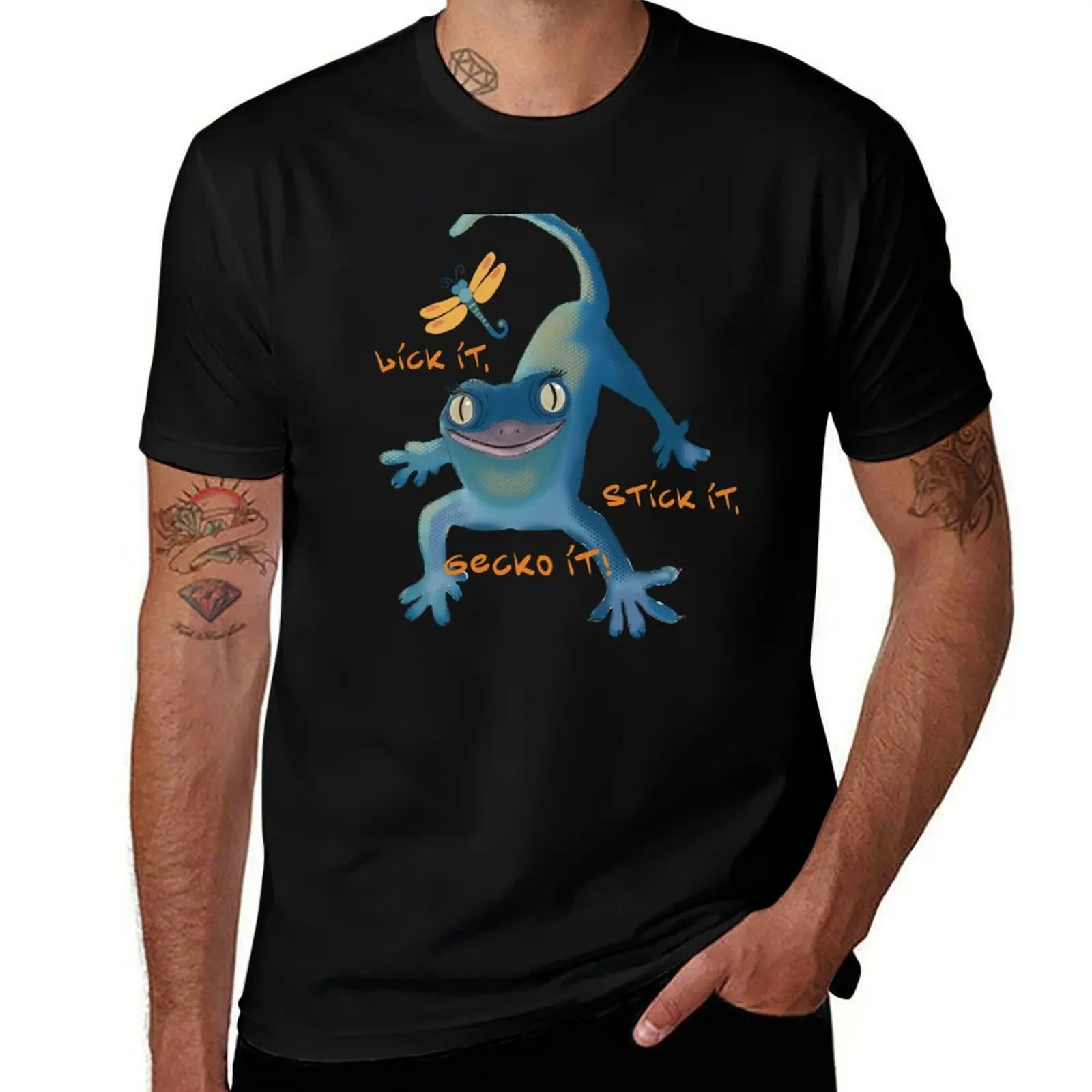 

Funky Gecko Art with Funny Phrases T-Shirt boys whites quick-drying vintage t shirts clothing for men