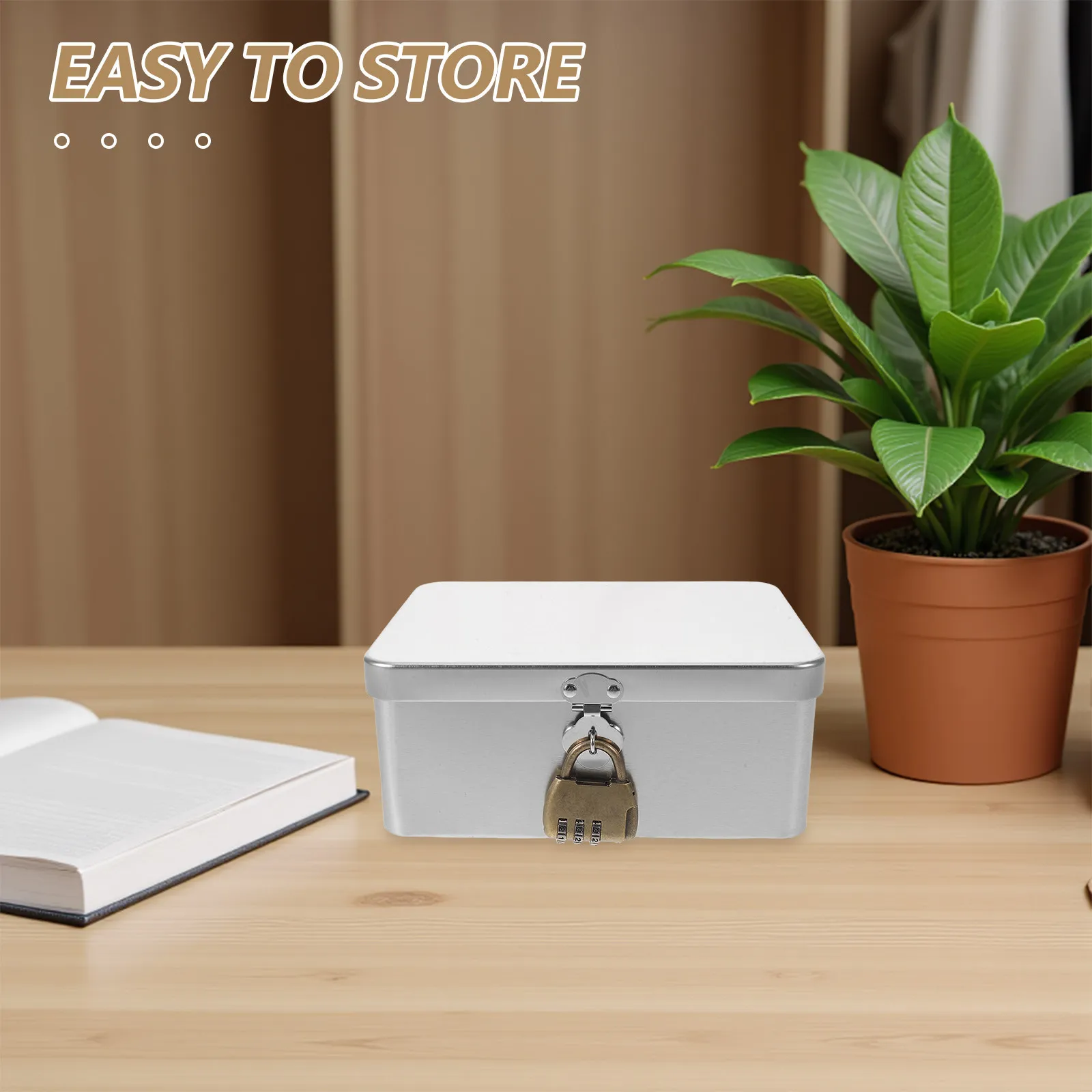 Caja de almacenamiento de hojalata con tapa con cerradura para joyas, efectivo, souvenirs, cosméticos y accesorios fotográficos
