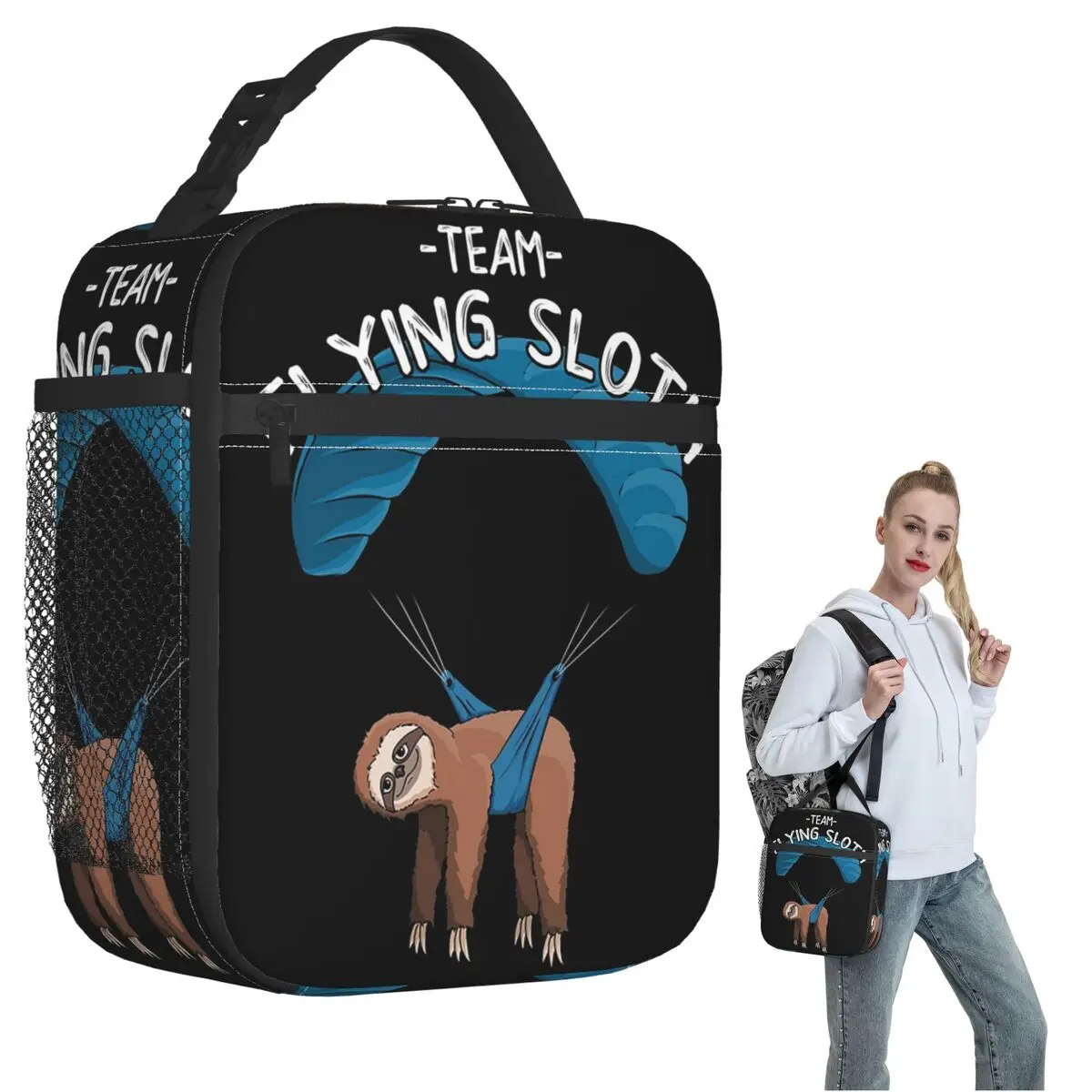 Paragliding Flying Sloth Sunglasses Skydiver Paraglider Insulated Lunch Bag Kids Portable Food Boxes Thermal Lunch Box Tote
