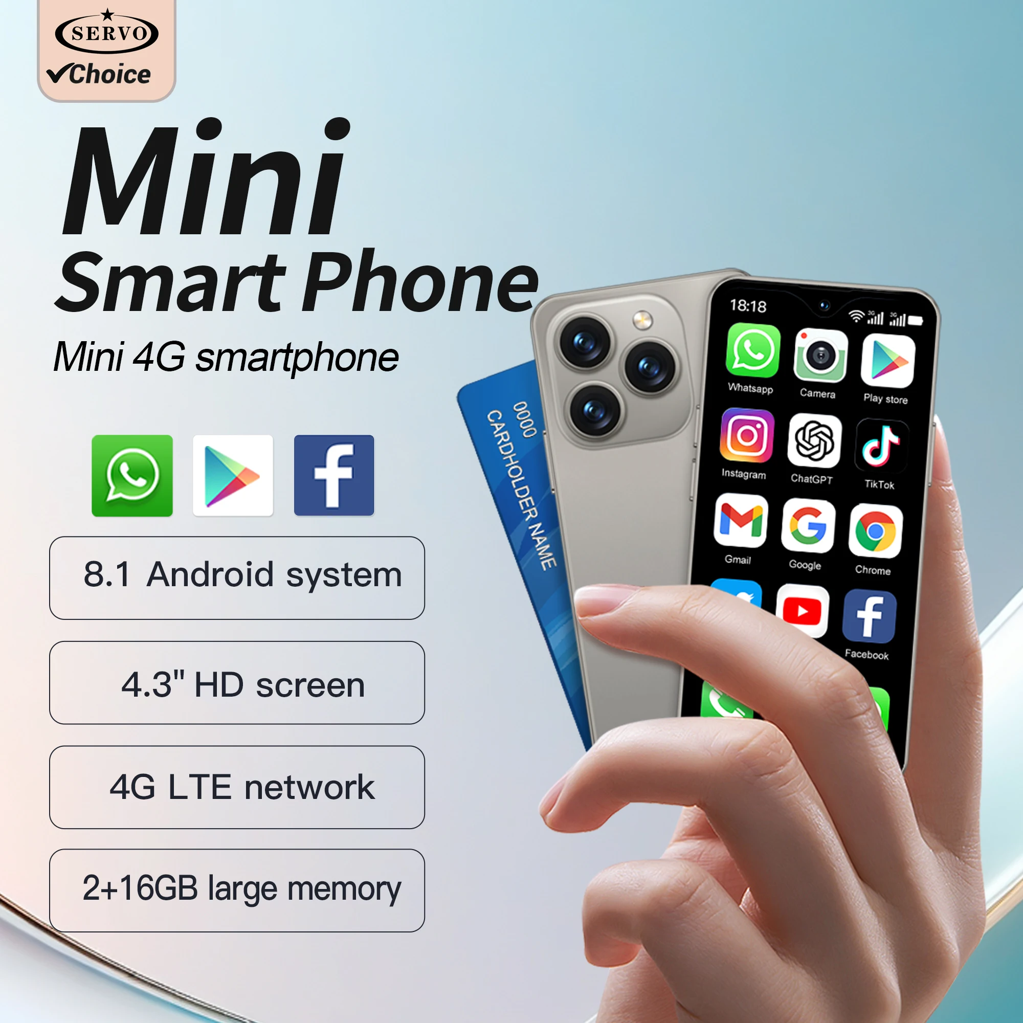 SERVO 17SE Mini Smartphone 2 SIM Cards 4.3 inch 2GB+16GB 2750mAh Battery Dual Camera 4G Small Mobile Phone Android 8.1 Version