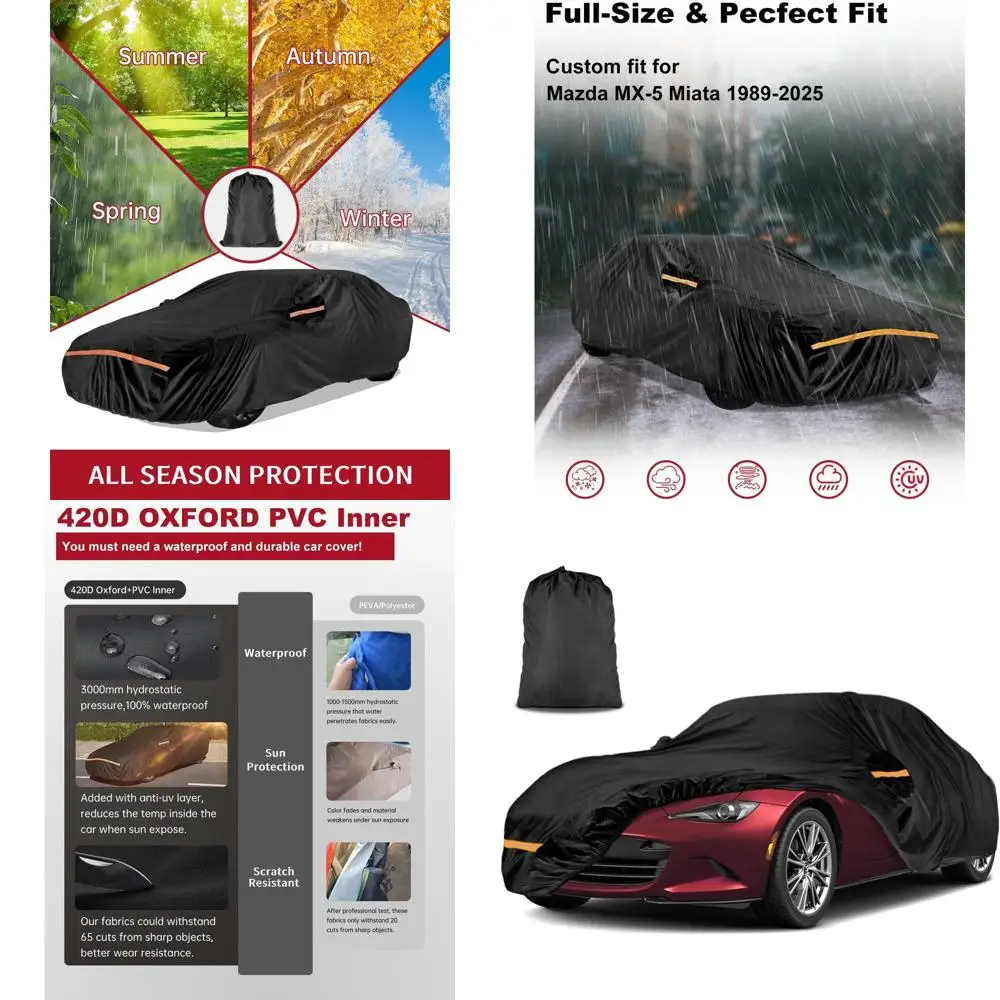 

MX-5 Miata 1989-2025 Heavy-Duty Outdoor Car Cover | Black | Protects Against Sun, Rain, UV, Dust, Snow