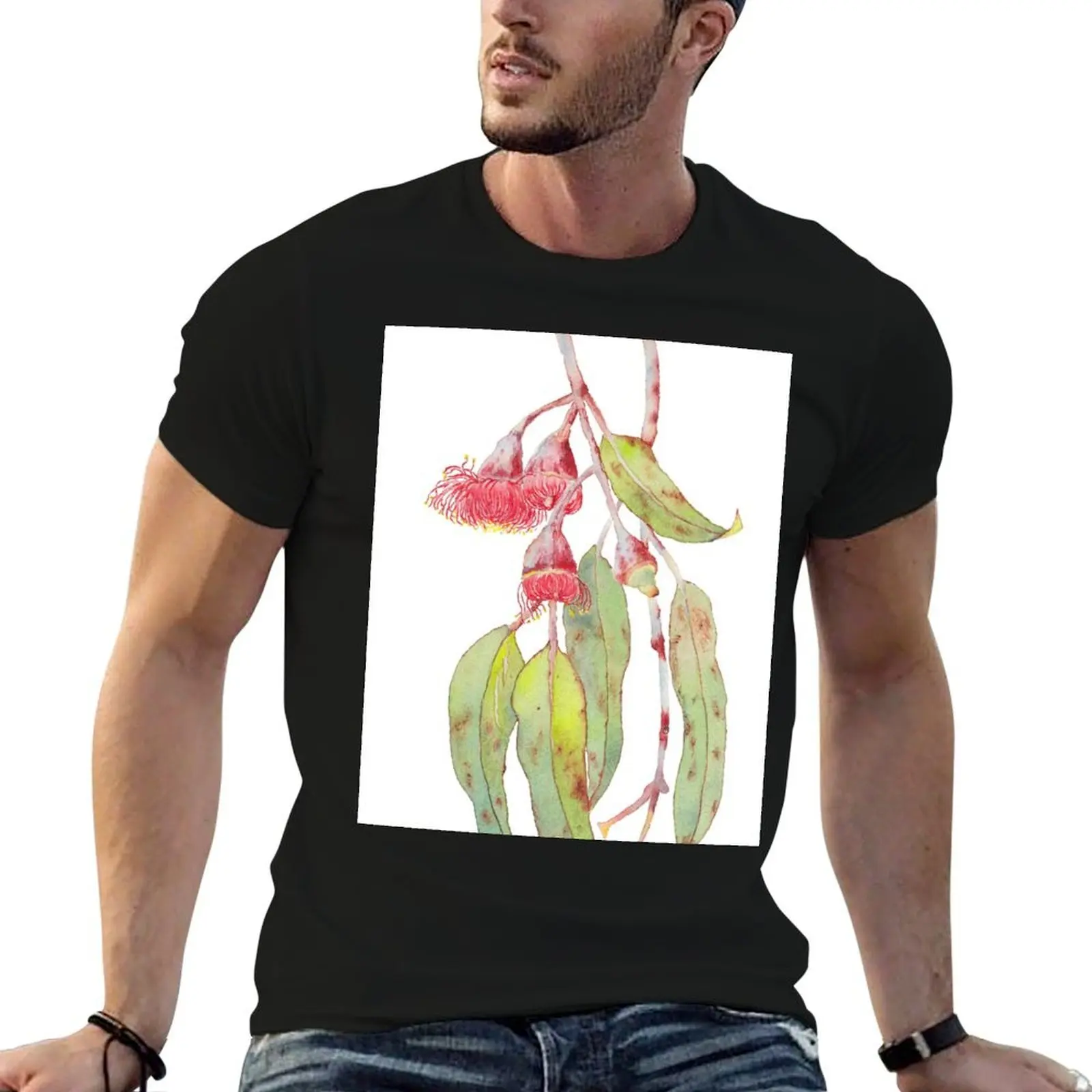 Flowering Silver Princess Eucalyptus Watercolor T-Shirt Work Casual Loose Fit T-Shirt