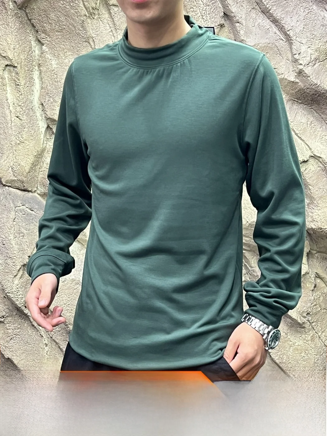 Men's Outdoor Autumn Winter Half High Neck Base Shirt Warm Fleece Moisture Wicking Composite Inner Layer Standard Fit Long Sl...