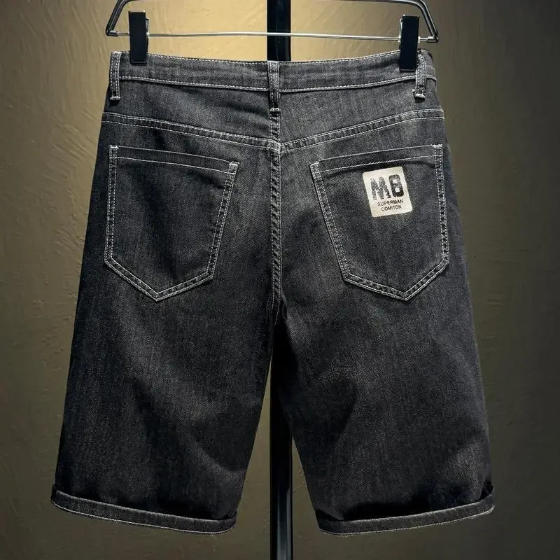 

Летние классические шорты Джинсы Мужские джинсовые брюки Новые прямые эластичные повседневные тонкие джинсы до колена Модные брендовые повседневные джинсовые брюки