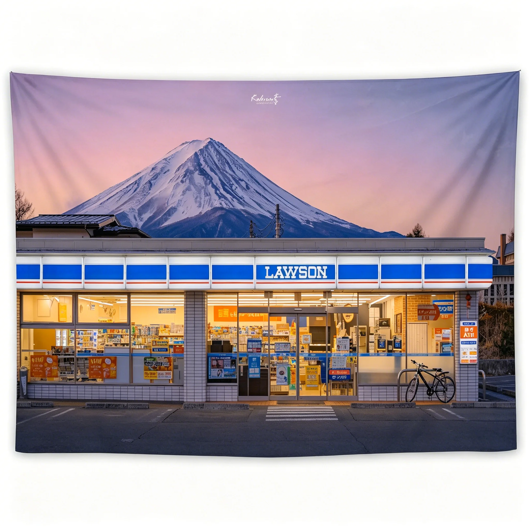 Mount Fuji Sunset Tapestry Japanese Convenience Store Street View Wall Hanging for Bedroom Decor