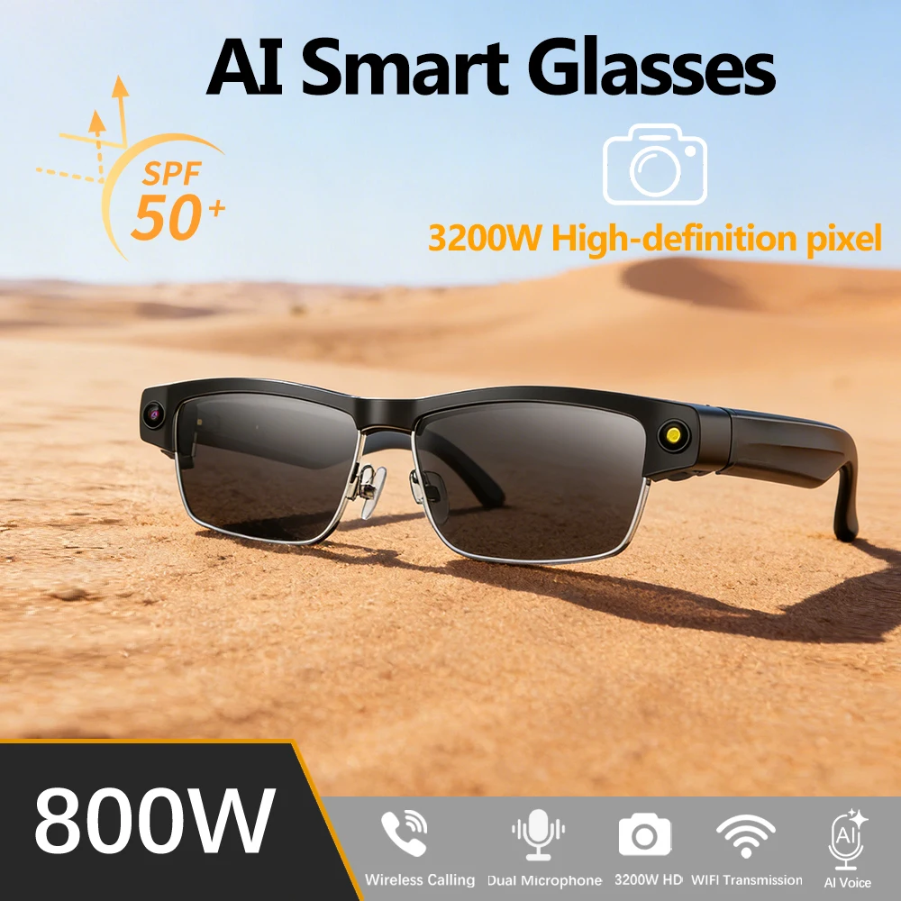 2026 New Al Smart Glasses 800W Camera 1200P Anti-Shake HD Video Translation Voice Assistant Music BT Call SmartGlasses