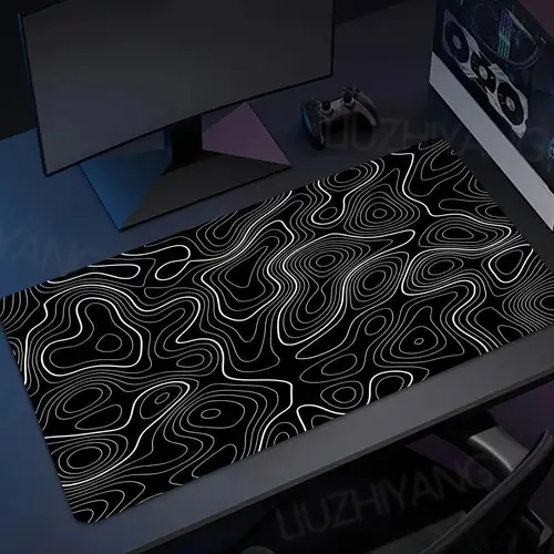 Imagen 2 del producto Alfombrilla de ratón con mapa topográfico blanco y negro, alfombrillas de teclado de escritorio XXL, alfombrilla de escritorio antideslizante para juegos, accesorios de ordenador, alfombrilla larga para ratón