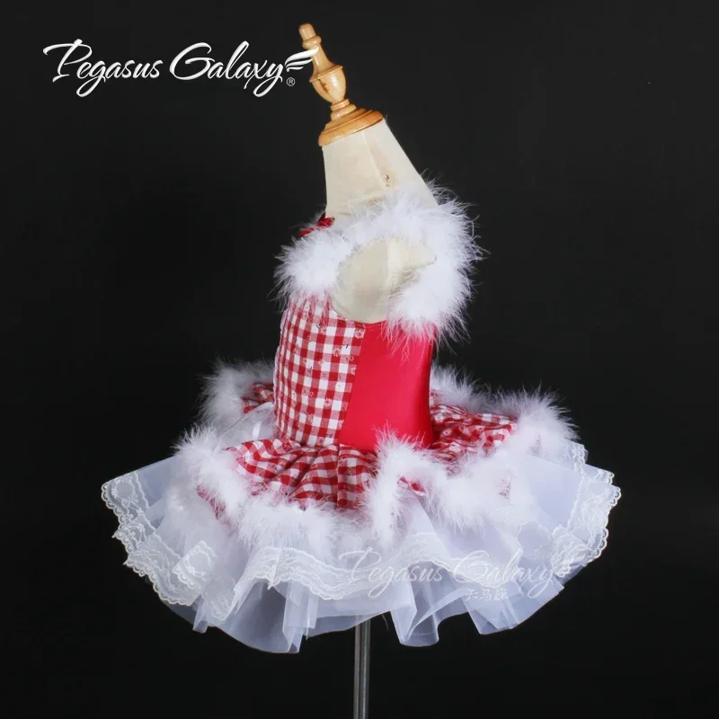 Vestido tutú de Ballet de encaje para niñas, vestidos de princesa de plumas de Navidad para bailar, trajes de bailarina de rejilla roja para adultos y mujeres