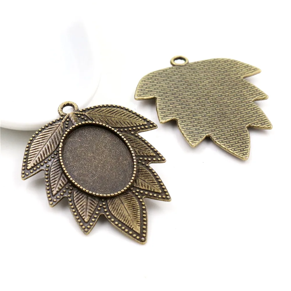 5pcs 18x25mm Inner Size Antique Silver Plated Black Bronze Leaf Style Cameo Cabochon Base Setting Pendant necklace findings