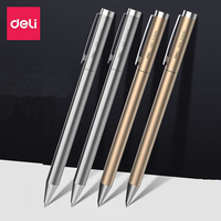 Deli Stainless Steel Metal Gel Pens, 0.5mm Fine Point Ballpoint Bullet Tip Writing Pen with Black Blue Red ink Refills Rods