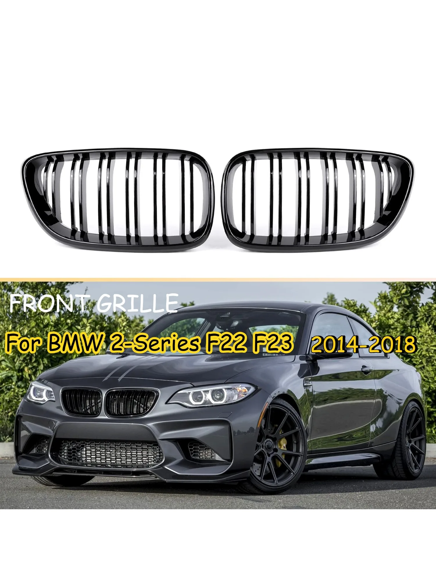 Pour BMW série 2 F22 F23 F87 M2 noir brillant pare-chocs avant de voiture Grilles de calandre de style de voiture grilles de course accessoire 2014-2018